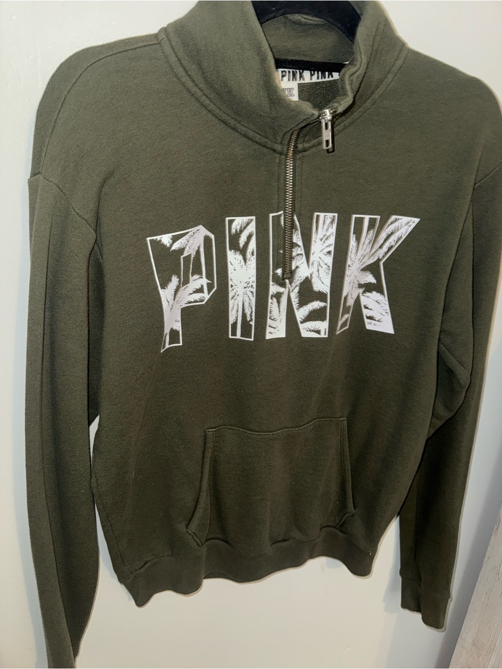 Victoria's Secret PINK Olive Green Half-Zip Pullover